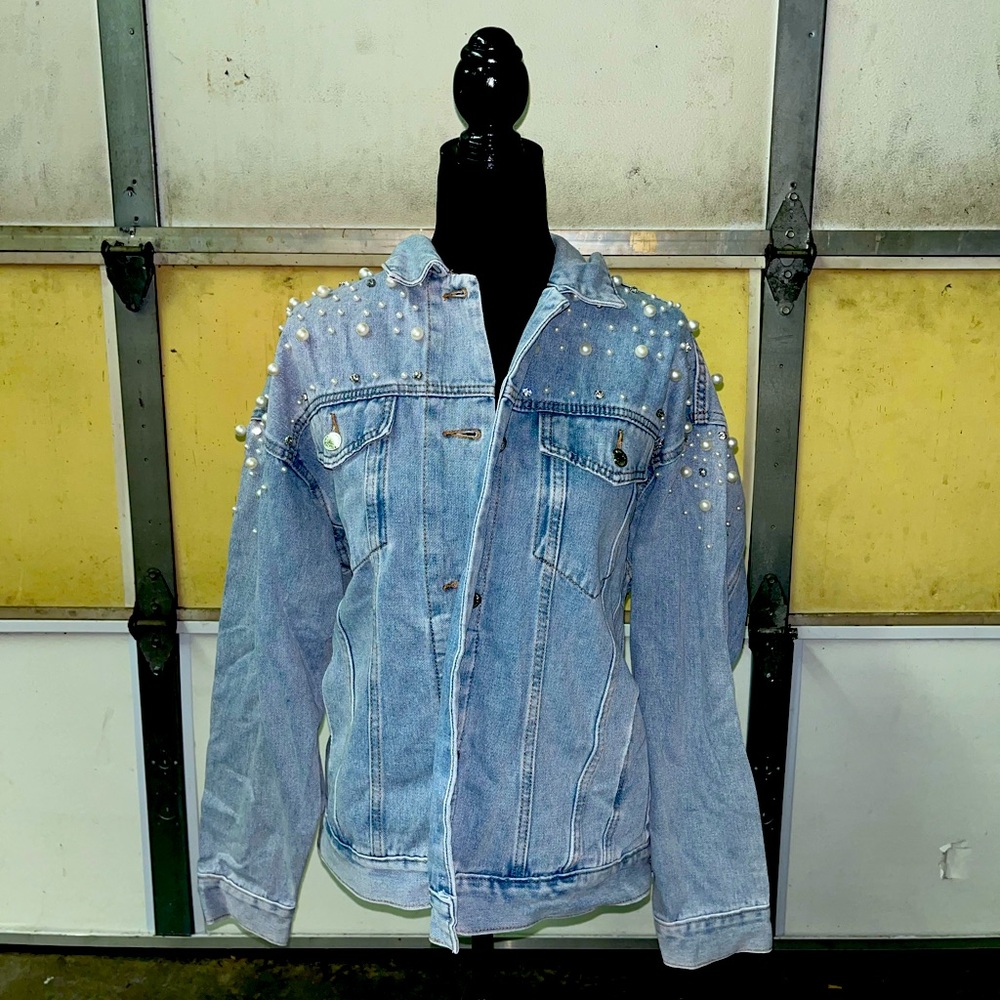 Forever 21 bedazzled bejeweled embellished denim jacket!